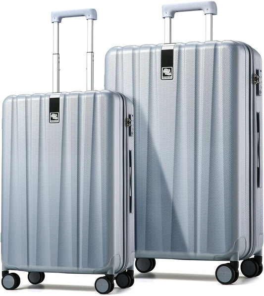 Hanke Suitcase, 2-Piece Set (20/29 Inch) Lightweight Hardshell PC Luggage with Spinner Wheels & TSA Lock, Gray, Extra Large Rolling Travel Bag, Nestable Storage, Waterproof, 103L