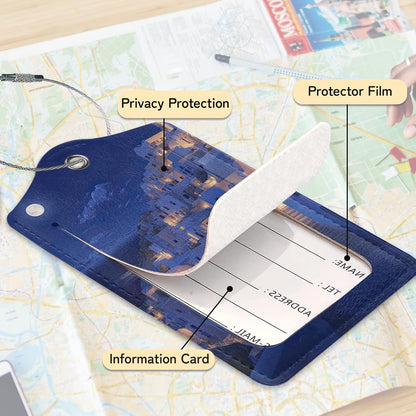 Santorini Sunset Landscape Luggage Tag for Suitcase,Design with Privacy Flap Name ID Label Metal Loop, 3 Pack