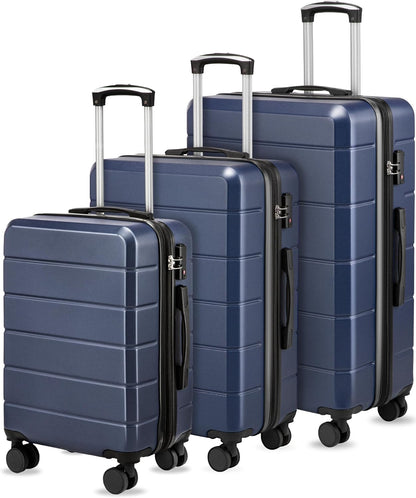 Luggage Sets 3 Piece, Expandable Hardside Suitcases with Wheels, Blue