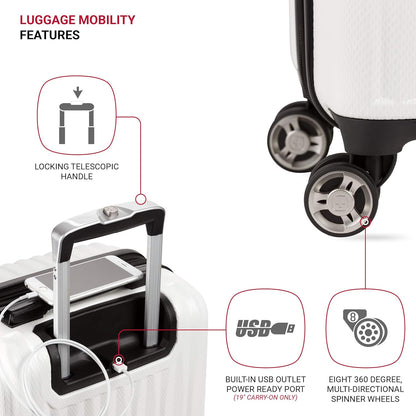 SwissGear 7272 Energie Expandable Hardside Luggage with Spinner Wheels and TSA Lock, White, Carry-On 19-Inch