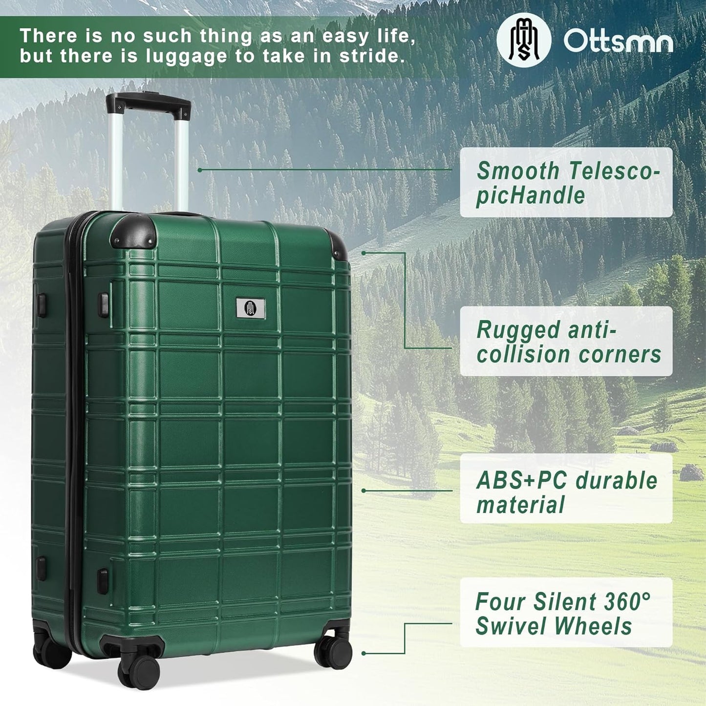 Luggage Sets 4 Piece, ABS PC Lightweight Suitcases with Wheels, Hardshell Luggage Sets Suitcase set with TSA Lock Green (12in 20in 24in 28in)