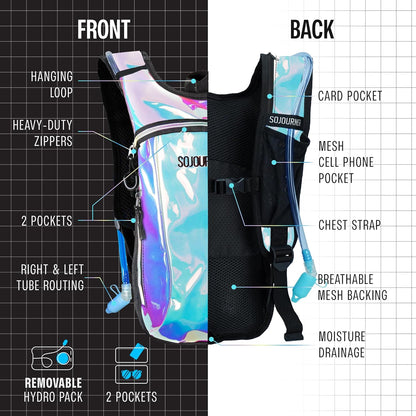 Sojourner Rave Hydration Pack - Hydration Backpack - Hydropack with 2L Bladder - Water Backpack for Festivals, Hiking, Running, Biking and More