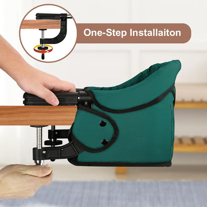Hook On Chair, Safe and High Load Design, Fold-Flat Storage and Tight Fixing Clip on Table High Chair, Removable Seat Cushion, Attach to Fast Table Chair (Dark Green)