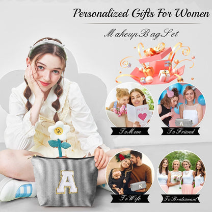 YOOLIFE Birthday Gifts for Women Girls - Personalized Initial Cute Makeup Bags Cosmetic Bag Make Up Bag Toiletry Pouch Gift for Women Her Friend Mom Teacher Sister Teenager Female Bridesmaids Black Z