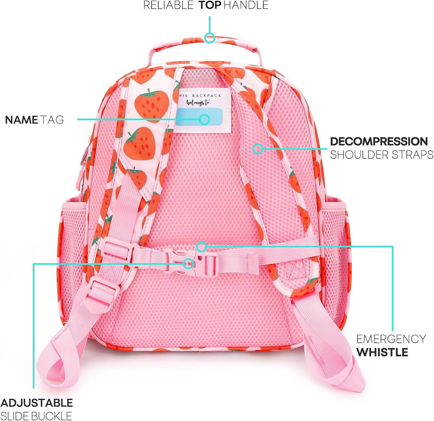 mibasies Toddler Backpack for Girls 2-4: Cute Kids Backpacks for Girls - Preschool Kindergarten Backpack - Strawberry Pink