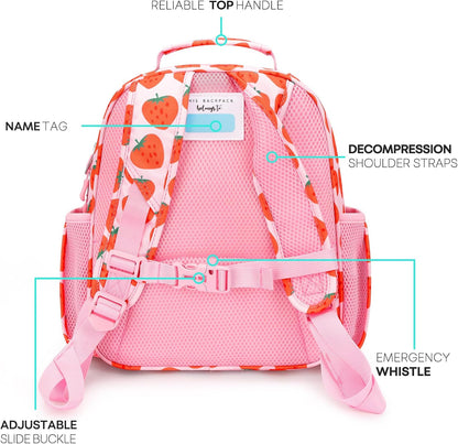 mibasies Toddler Backpack for Girls 2-4: Cute Kids Backpacks for Girls - Preschool Kindergarten Backpack - Strawberry Pink