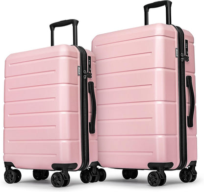 KYME Luggage Sets 2 Piece Hardshell 22"/26" Suitcase with Spinner Wheels Hardside Suitcases Sets with TSA Lock Lightweight Travel Luggage Set with Cup Holder for Women Pink