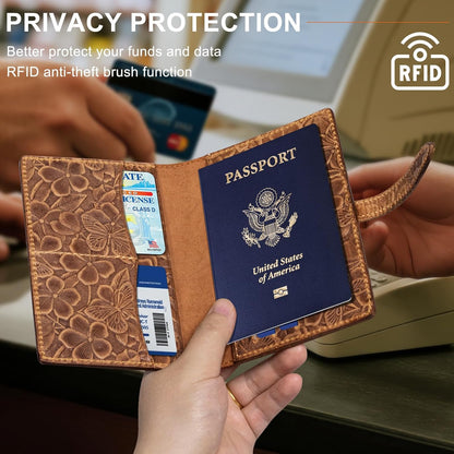 Genuine Leather Passport Holder for Women Men - RFID Blocking Slim Travel Wallet