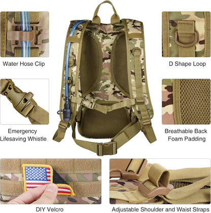 GENILU Tactical Hydration Backpack with 3L Water Bladder, Lightweight Molle Water Backpack Daypack for Men Women