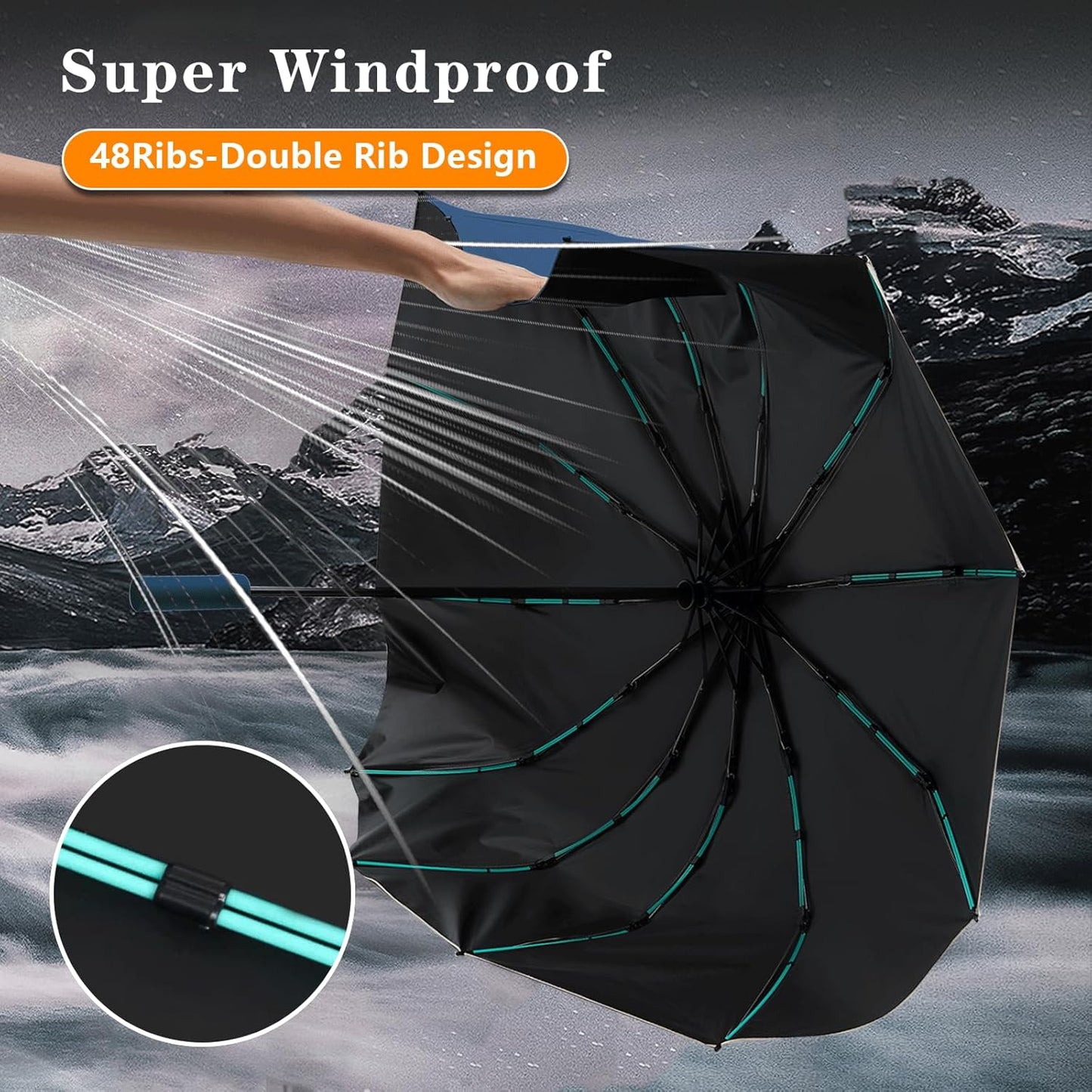 Large Double-Ribs Umbrella Automatic Folding Umbrella for Women Men, Travel, UPF 50+ UV Protection