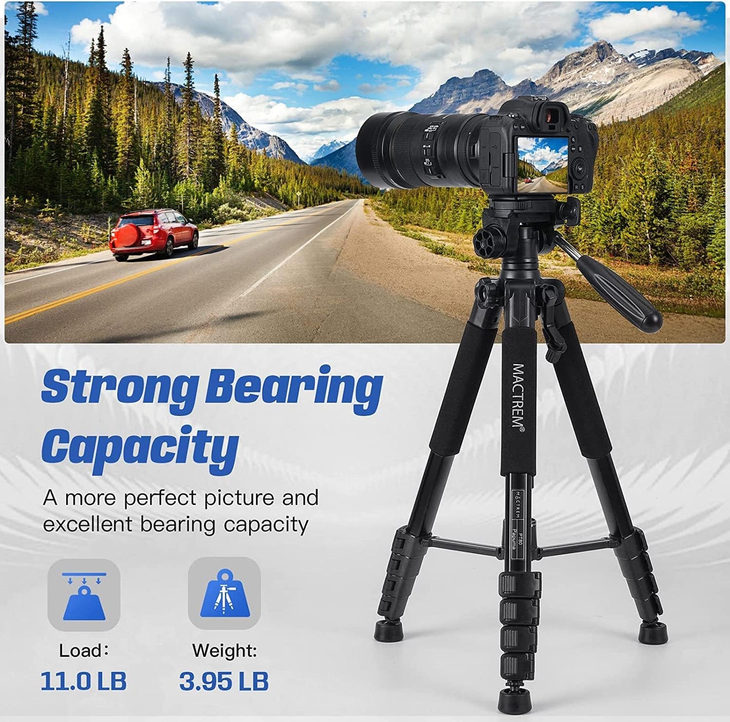 MACTREM 75 Inch Camera Tripod for Sony Canon Nikon, Lightweight Travel Video Aluminum Tripod Stand with Cell Phone Mount for iPad Phone
