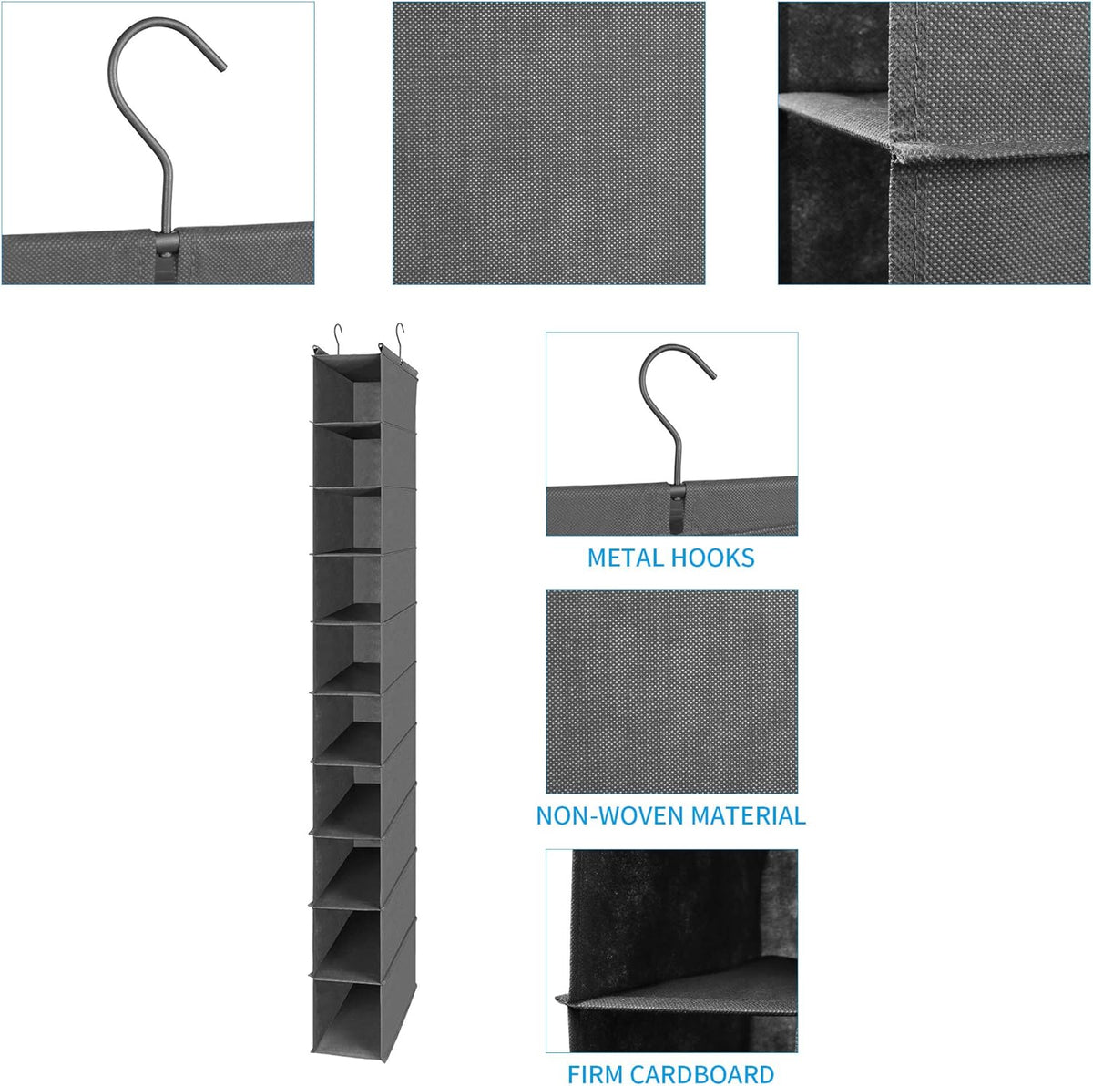 MAX Houser 10-Shelf Hanging Shoe Shelf Organizer, Hanging Shoe Storage for Closet (Grey)