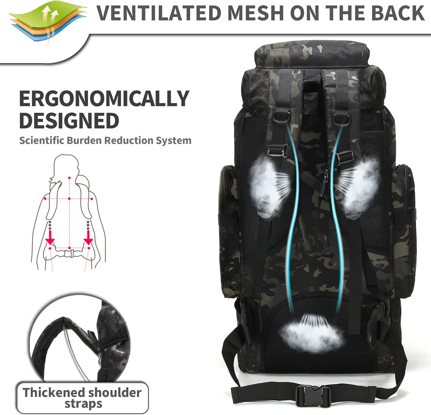 King'sGuard 70L Camping Hiking Backpack Tactical Backpack Military Molle Rucksack Backpack for Outdoor