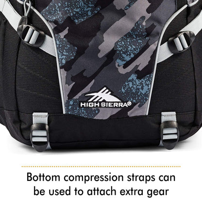 High Sierra Loop Backpack, Travel, or Work Bookbag with tablet sleeve, One Size, Graffiti/Black/Ash