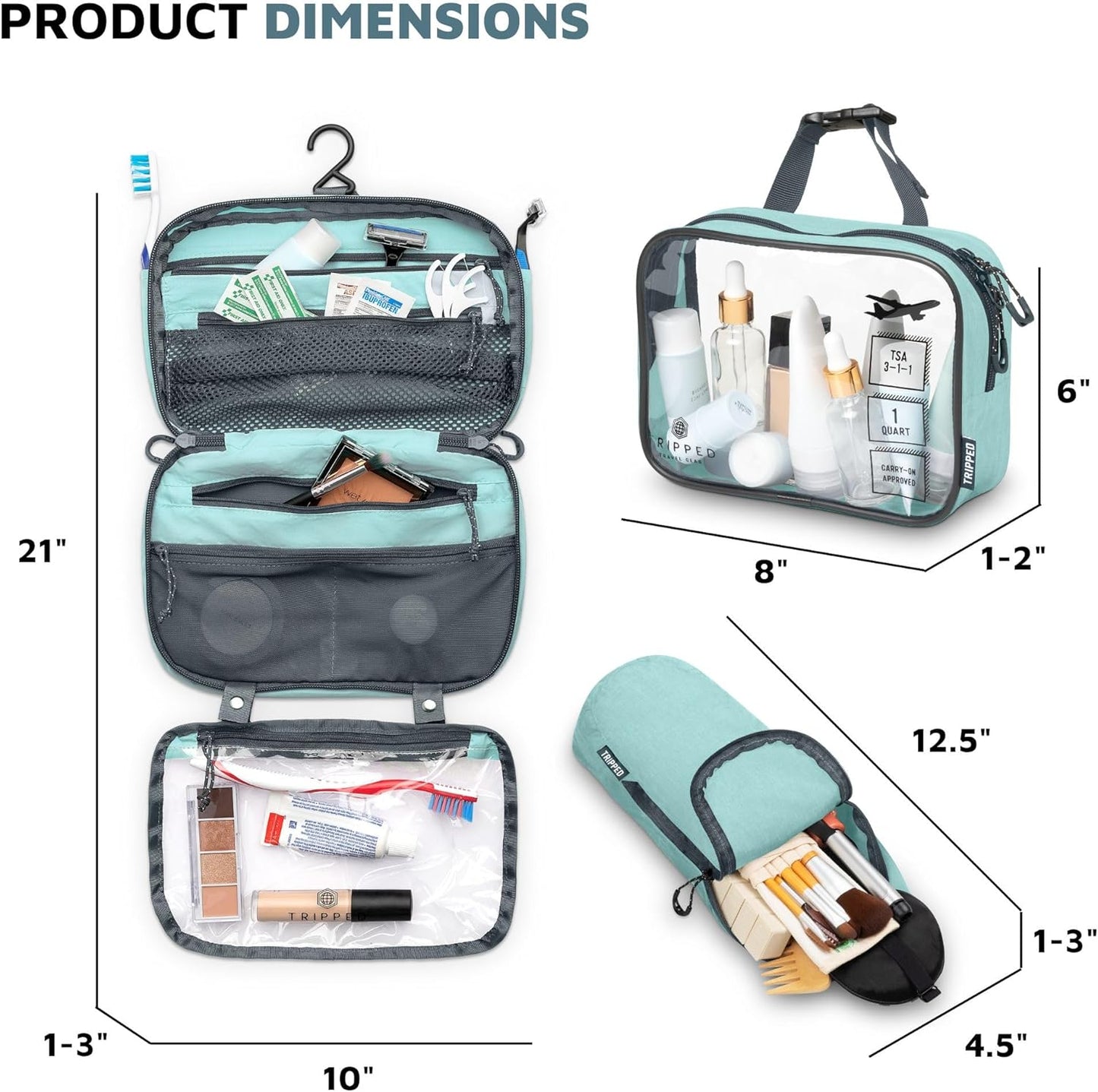 Toiletry Bag Kit Set: Hanging Travel Toiletry Bag + 311 TSA Cosmetic Liquid Bag + Ultralight Accessory Organizer Pouch