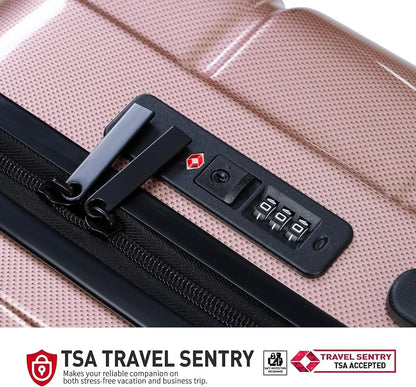 Luggage Set 3 Piece, PC+ABS Lightweight Suitcase Sets with Spinner Wheels, Hard shell Luggage Sets with TSA Lock RoseGold (20/24/28)