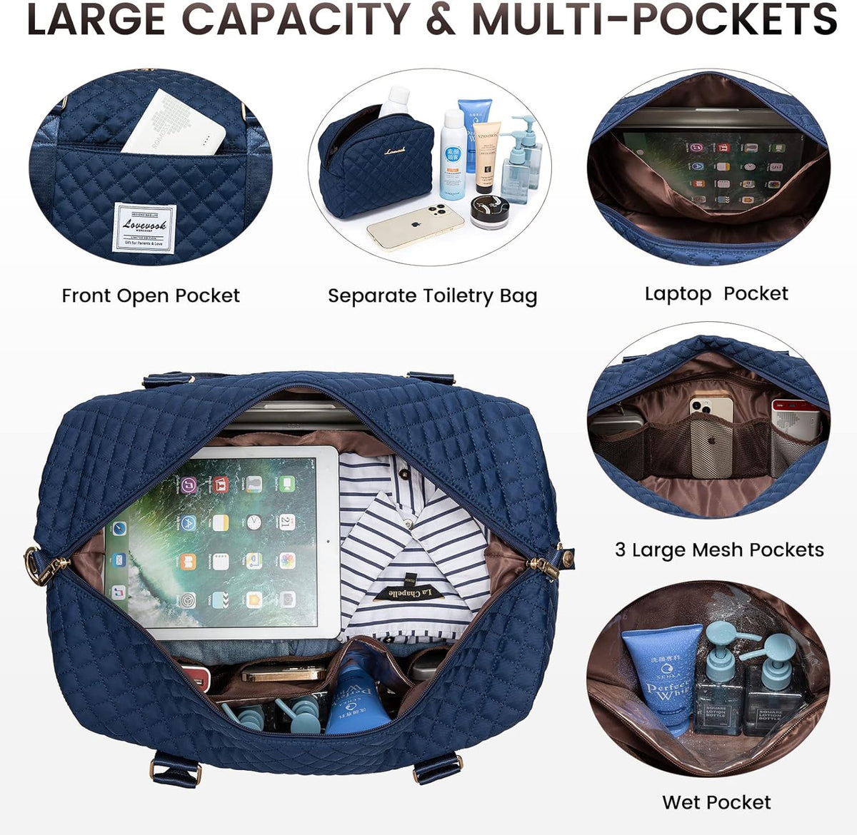 LOVEVOOK Travel Duffle Bag,Weekender Bags for Women with Shoe Compartment，Carry on Overnight Bag with Toiletry Bag,Gym Duffel Bag with Wet Pocket, Hospital Bags for Labor and Delivery