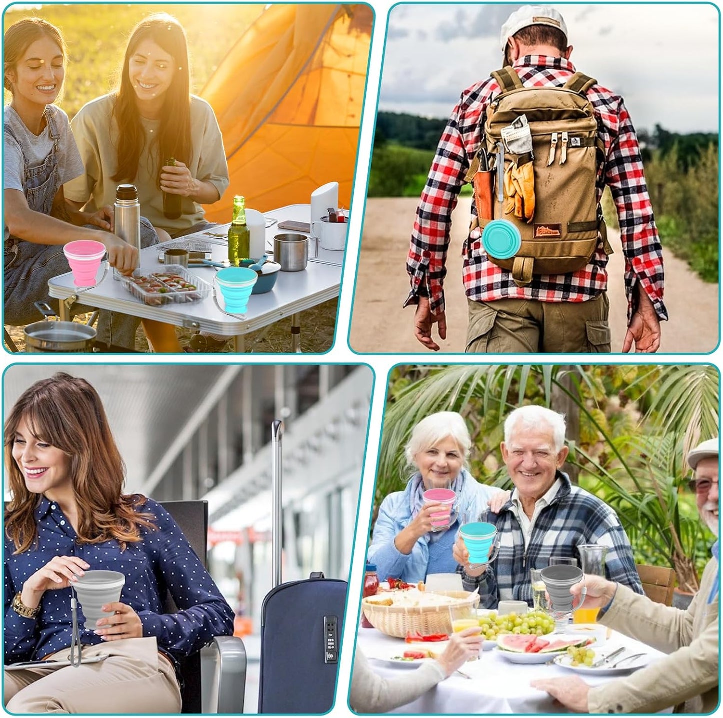 3 Pack Collapsible Cups for Traveling,Collapsible Travel Cup,Portable Reusable Silicone Drinking Folding Cup Set with Lid for Outdoor Adventures,Camping, Hiking, and Daily Use