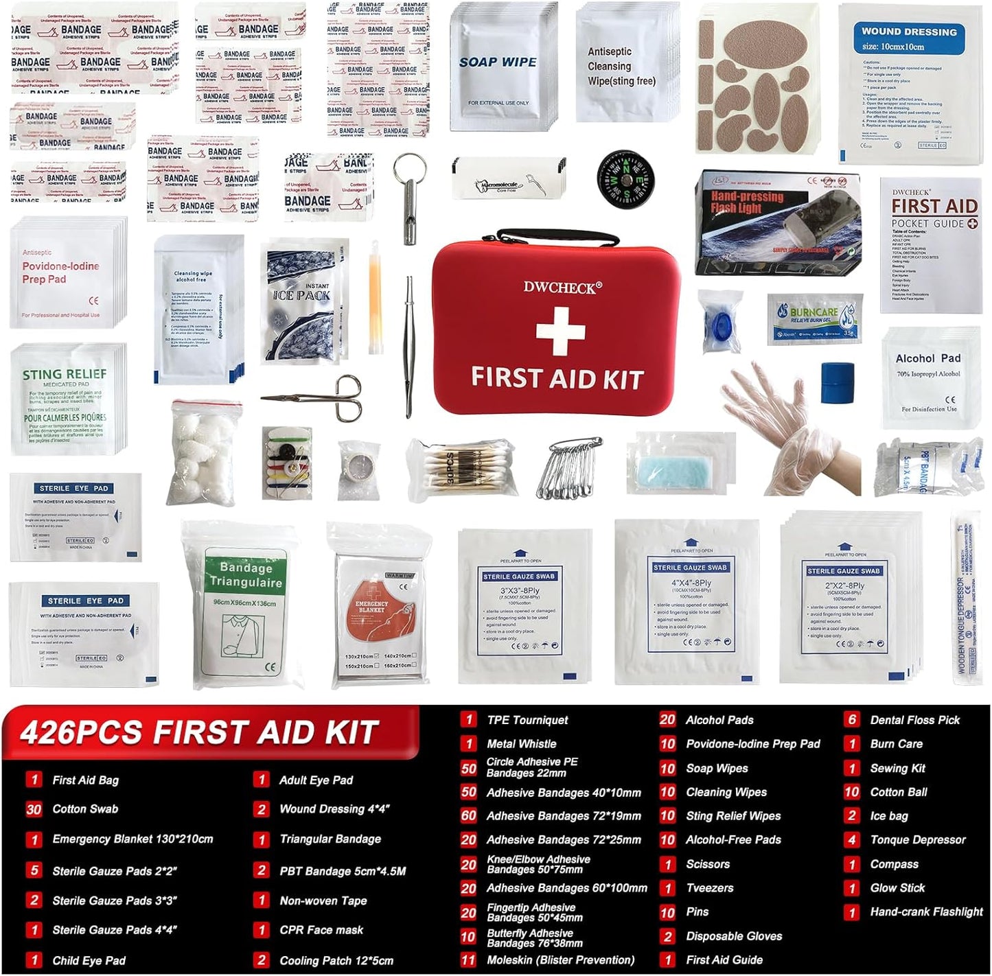 426 Piece Large First Aid Kit, Waterproof Compact Portable Hard Case Emergency Medical Kit for Home, Car, Travel, Businesses, Office, Hiking, Vehicle, Boat - Outdoor Survival Kit