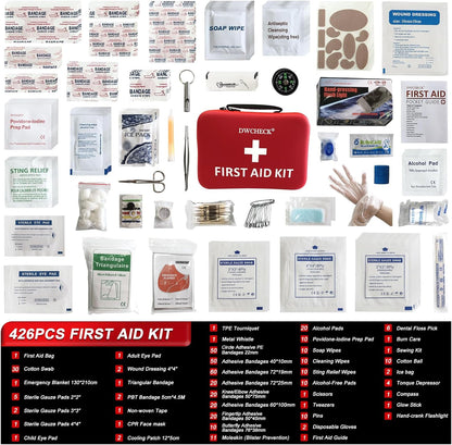 426 Piece Large First Aid Kit, Waterproof Compact Portable Hard Case Emergency Medical Kit for Home, Car, Travel, Businesses, Office, Hiking, Vehicle, Boat - Outdoor Survival Kit