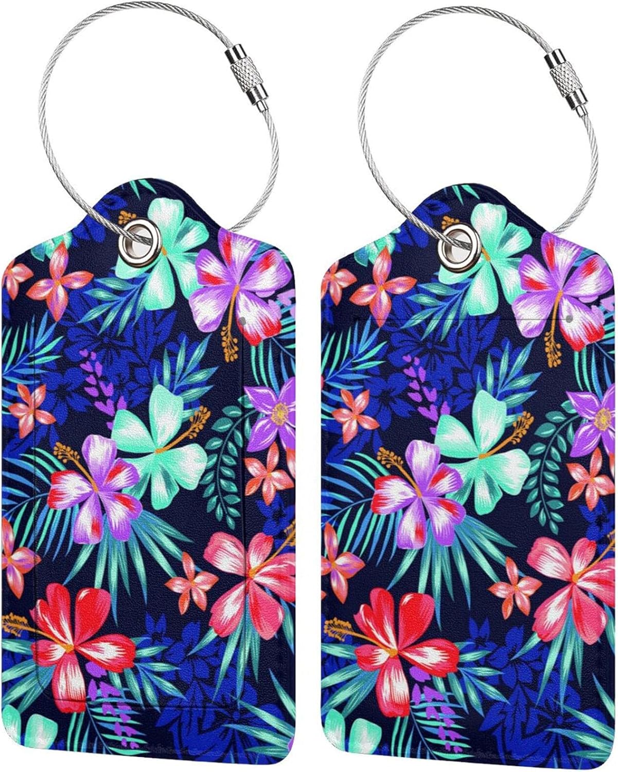 Set of 2 Luggage Tag for Suitcases Tie dye PU Leather Luggage Tag with Full Back Privacy Name ID Card Fun Laggage Tags