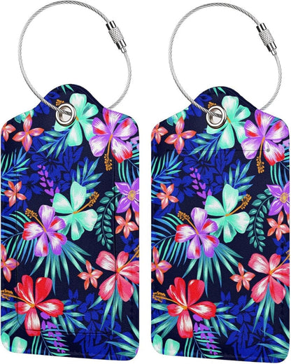 Set of 2 Luggage Tag for Suitcases Tie dye PU Leather Luggage Tag with Full Back Privacy Name ID Card Fun Laggage Tags