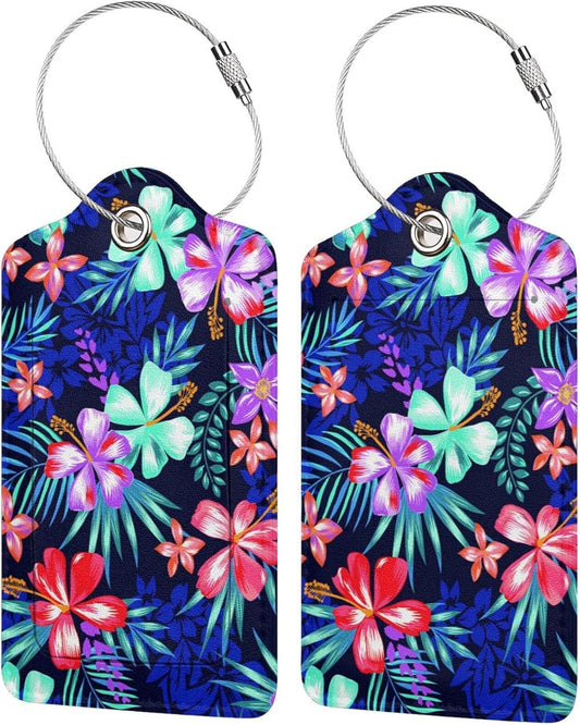 Set of 2 Luggage Tag for Suitcases Tie dye PU Leather Luggage Tag with Full Back Privacy Name ID Card Fun Laggage Tags