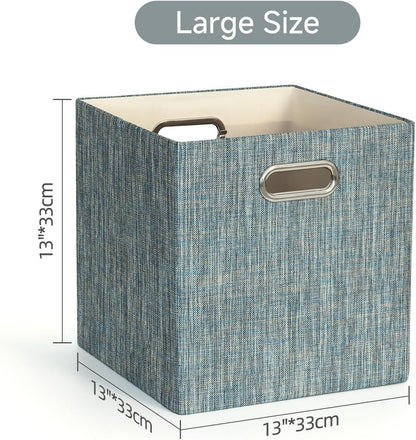Posprica Storage Basket Bins,13×13×13 Foldable Storage Boxes Fabric Drawer Cubes for Closet Shelf Cabinet Bookcase - Set of 4,Teal