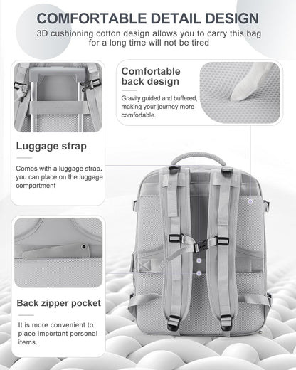 coowoz Large Travel Backpack Carry On for Women Man Gym Backpacks with Laptop Compartment Mochila de Viaje Teacher Personal Item Backpack Rucksack Airplane Accessories Must Haves Grey