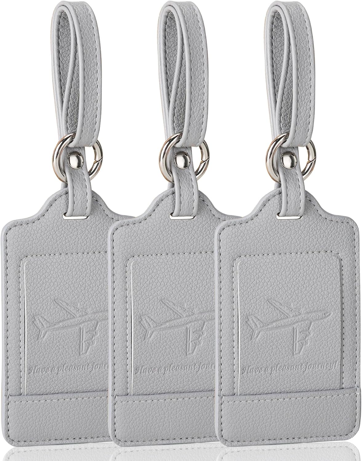 Teskyer Luggage Tags, 3 Pack Premium PU Leather Luggage Tags for Suitcases, Privacy Protection Travel Bag Tags, Lichee Gray