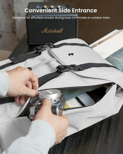 tomtoc Flap Laptop Backpack, Lightweight, Water-Resistant Casual Daypack, Durable Work-pack, Vintage Classic Rucksack for 13-15.6 Inch Laptop, perfect for Campus, Street, 22L Gray