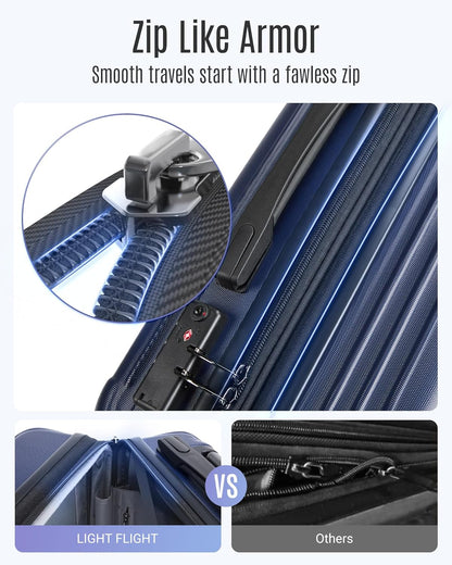 LIGHT FLIGHT Luggage Sets, Durable Hard Shell 3 Piece Set Suitcase with Spinner Wheels, Hardside Lightweight Luggage set with TSA Lock, Large Travel Luggage Set (20" 24" 28"), Navy Blue