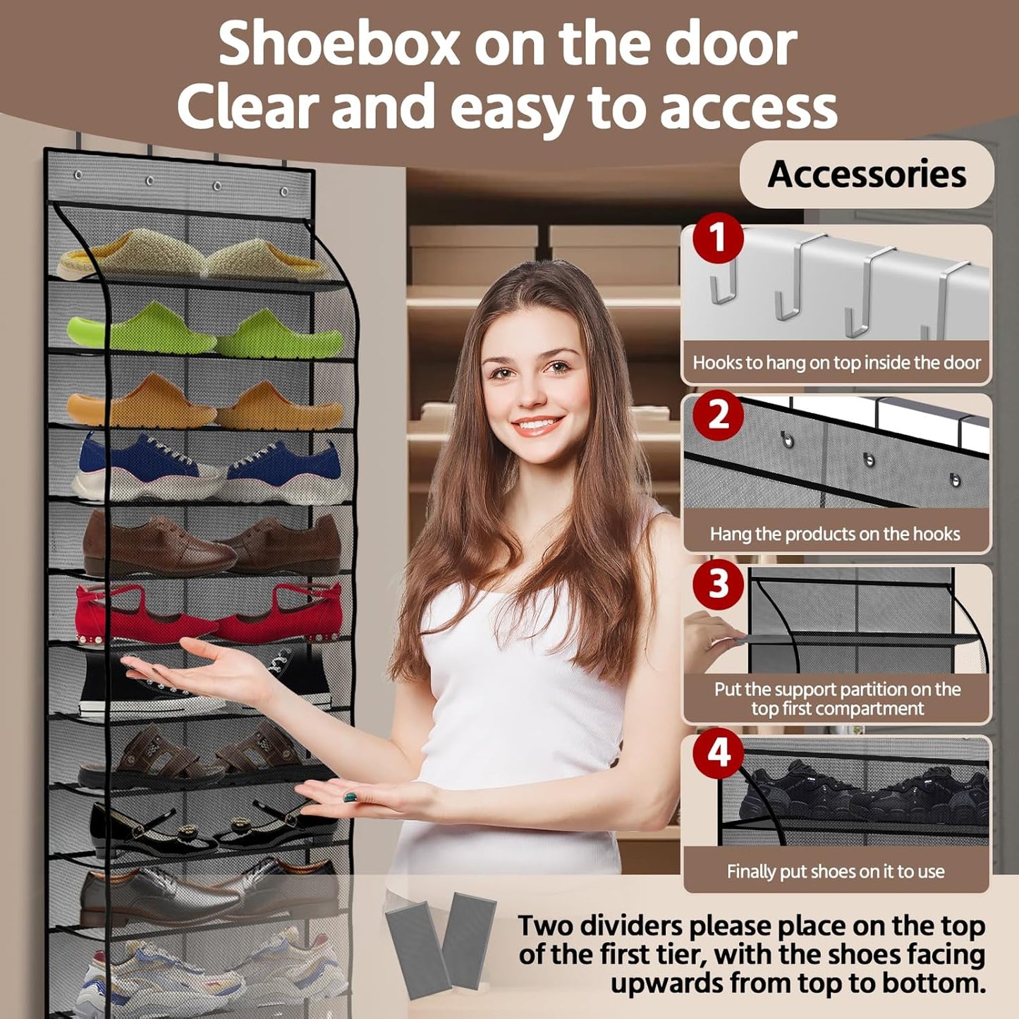 12 Pocket Over the Door Shoe Organizer,Reusable Breathable Large Mesh Bag Men's & Women's Sneaker Organizer,Shoe Organizer for Kids,Hanging Shoe Storage Hanging Bag (Gray)