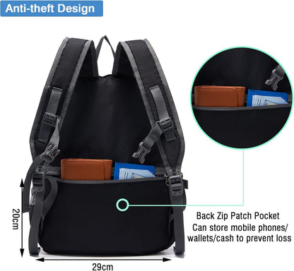 YZAOLL Small Lightweight Packable Hiking Backpack, 20L Hiking Backpack Day Pack for Women Men Travel Camping Vacation,Black