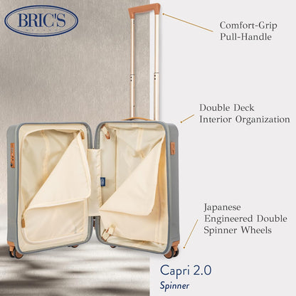 Bric's Capri 2.0 21-Inch Spinner - Luxury Carry On Luggage With Spinner Wheels - Lightweight Suitcases with Wheels Made From Durable Polycarbonate - Silver Shine