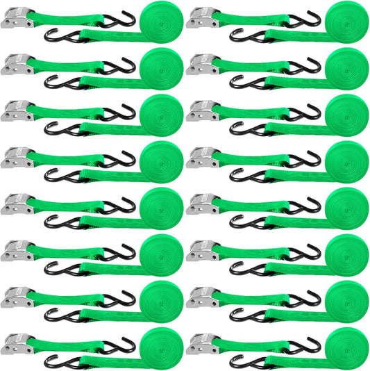 16 Pcs Cambuckle Tie Down Straps 1763lbs Break Strength Securing Straps 1'' x 15 ft Cambuckle Tie Downs with S Hook for Motorcycle, Kayak, Car, Truck, Boat Moving, Securing Cargo(Green)