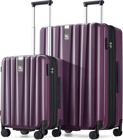Hanke Expandable Hard Shell Luggage Sets 2 piece Carry on Luggage with Wheels Suitcases Lightweight Checked Tsa Luggage Rolling Large Suitcase Travel Luggage Bag Woman Men 20/29 Inch(Purple)