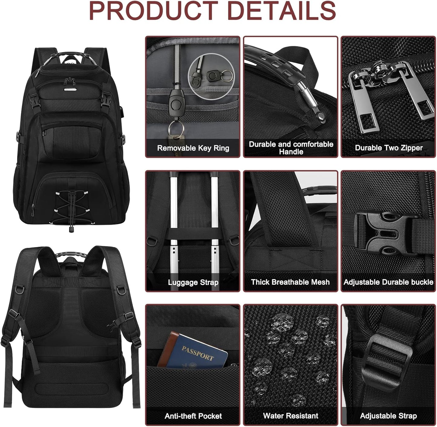 Extra Large Laptop Backpack for Travel, College & Work, TSA Friendly Commuter Gaming Bag with USB Charging Port, Heavy-Duty Anti-Theft Design Fits 18.4 Inch Laptop, Grey, 21.7x15.9x10.2”