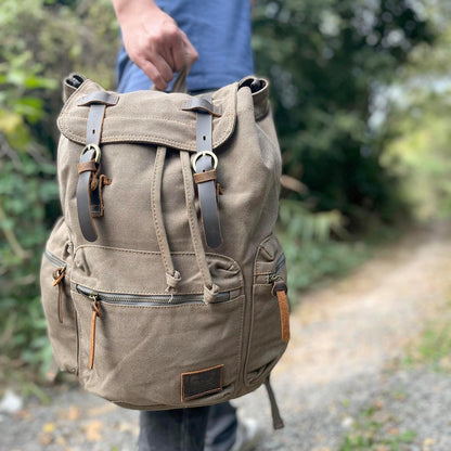 AUGUR High Capacity Canvas Vintage Backpack - for School College Hiking Travel 12-17" Laptop