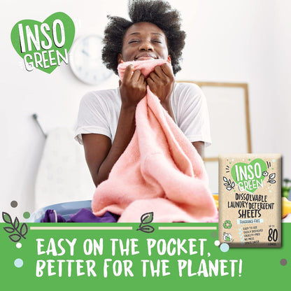 Eco Laundry Sheets Detergent - Unscented 3Pack 240Loads - Zero Plastic Packaging - Travel Laundry Detergent - 120 Sheets