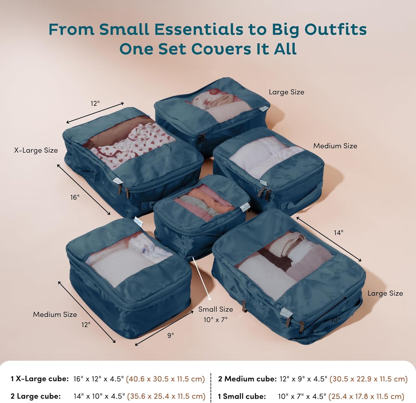 6-Pack Compression Packing Cubes Travel Essentials - Lightweight, Water-Resistant Luggage Organizer Bags with Handles, Durable Travel Accessories Suitcase Organizer (Teal)