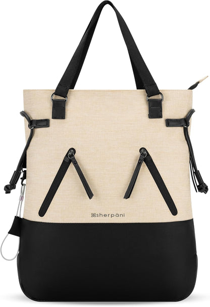 Sherpani Tempest, Anti Theft Convertible Backpack Tote, 14L Travel Backpack, Travel Gifts for Women, Handbags, RFID Protection, Metal Hardware, Fits 15” Laptop (No Sleeve) (Straw)