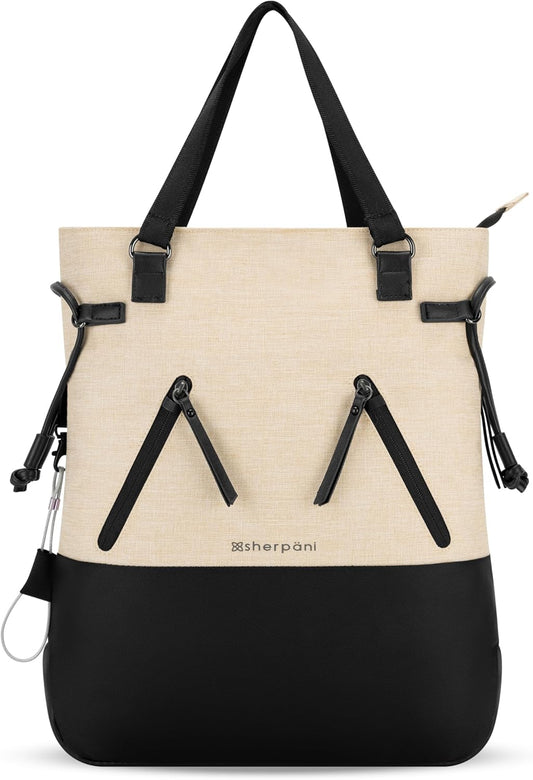 Sherpani Tempest, Anti Theft Convertible Backpack Tote, 14L Travel Backpack, Travel Gifts for Women, Handbags, RFID Protection, Metal Hardware, Fits 15” Laptop (No Sleeve) (Straw)