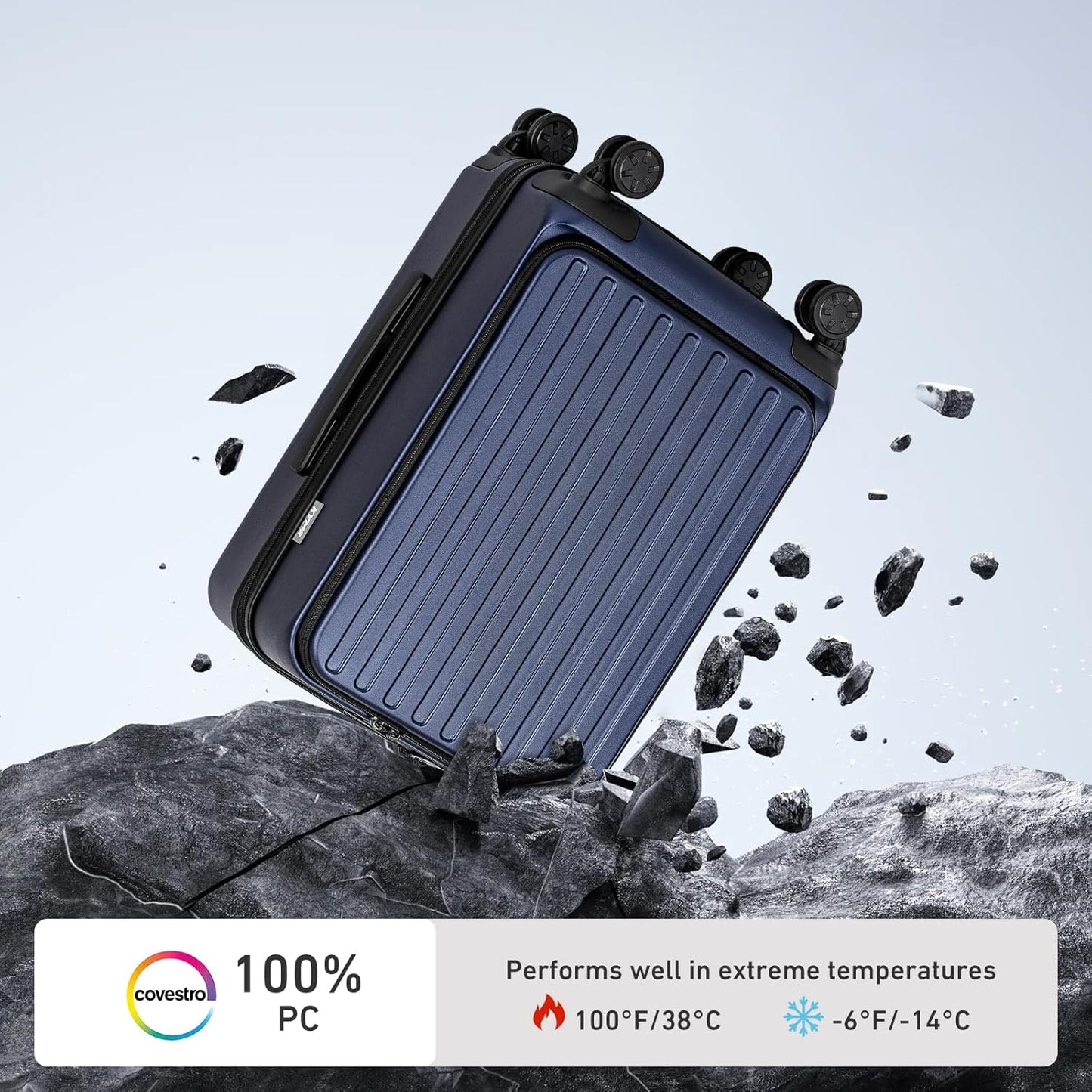 KYME 22-Inch Hardside Small Suitcase - 100% PC Hard Shell with Laptop Compartment, TSA Lock, Double Wheels for Men & Women, Navy