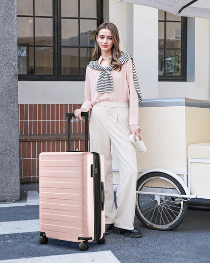 Carry on Luggage 22 X 14 X 9 Airline Approved, 20 Inch Luggage for 3-5 Days Travel, Double Spinner Wheels, 100% Hardshell PC, TSA Lock (00-Pink (Expandable), Set 3PCS (20-Inch/24-Inch/28-Inch))