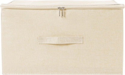ANMINY Storage Bins with Zipper Lids 36 Qt Lidded Fabric Storage Boxes Baskets Cubes with Handles Collapsible Washable Cotton Linen Closet Shelf Clothes Organizer Containers - Beige, Large