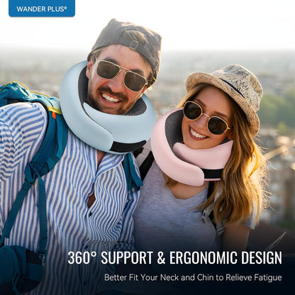 WANDER PLUS® Travel Neck Pillow, Pure Memory Foam Neck Pillow for Airplanes, Comfortable Breathable Cover, 360 Degree Support Ergonomic Design Best for Sleeping Plane Train Travel Essentials Max Black