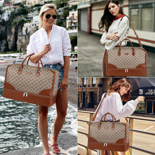 Weekender Bag for Women, Travel Duffel Bag Carry On Overnight Bag with Shoe Compartment Large Nylon Travel Weekend Tote Bag