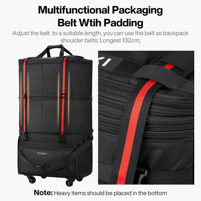 mixi Travel Bag with Wheels Expandable Foldable Luggage Bag Collapsible Rolling Travel Bag Duffel Bag Large Capacity Suitcase for Men Women, Black