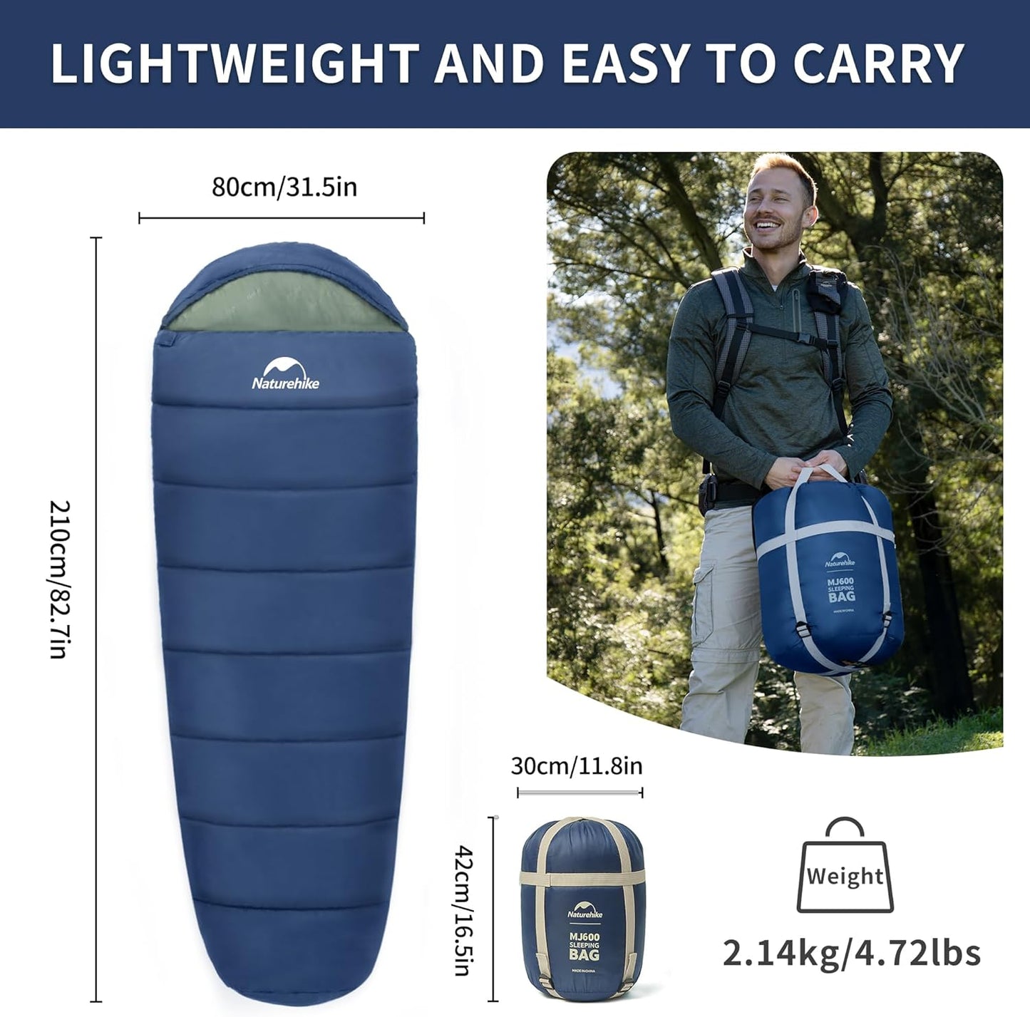 Naturehike Sleeping Bags for Adults, 23/39℉ Mummy Backpacking Sleeping Bag, 0 Degree Lightweight Sleeping Bag Warm for Camping, Hiking